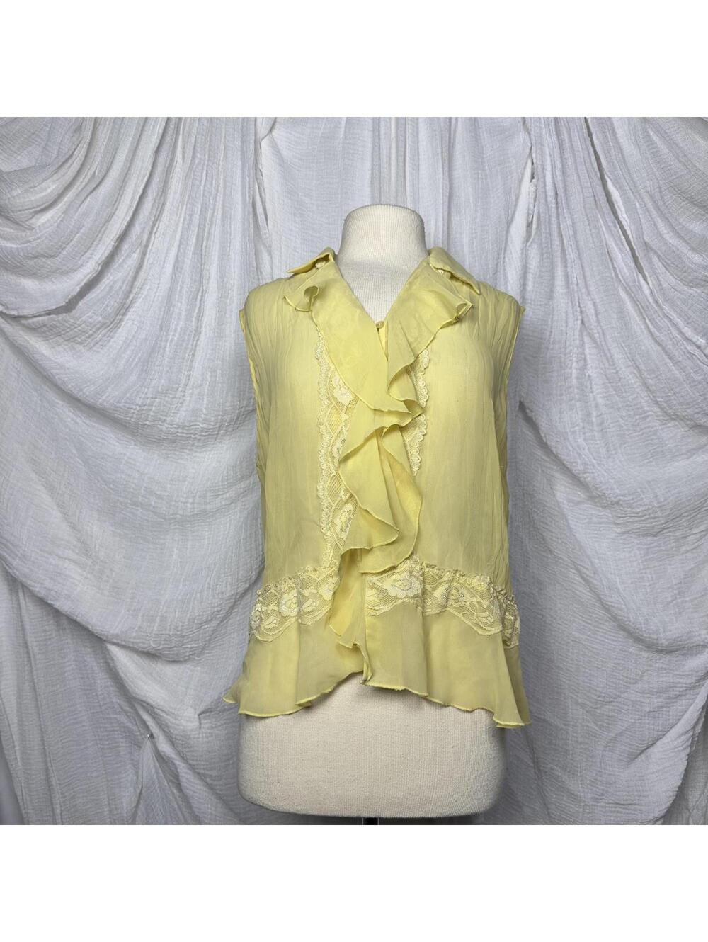 Vintage Fairy Yellow Sheer Ruffle Sleeveless Blouse Size 10